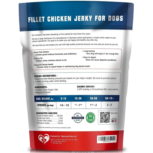 Chicken Jerky Dog Treats 1.5 Lb Human Grade Pet Snacks Grain Free